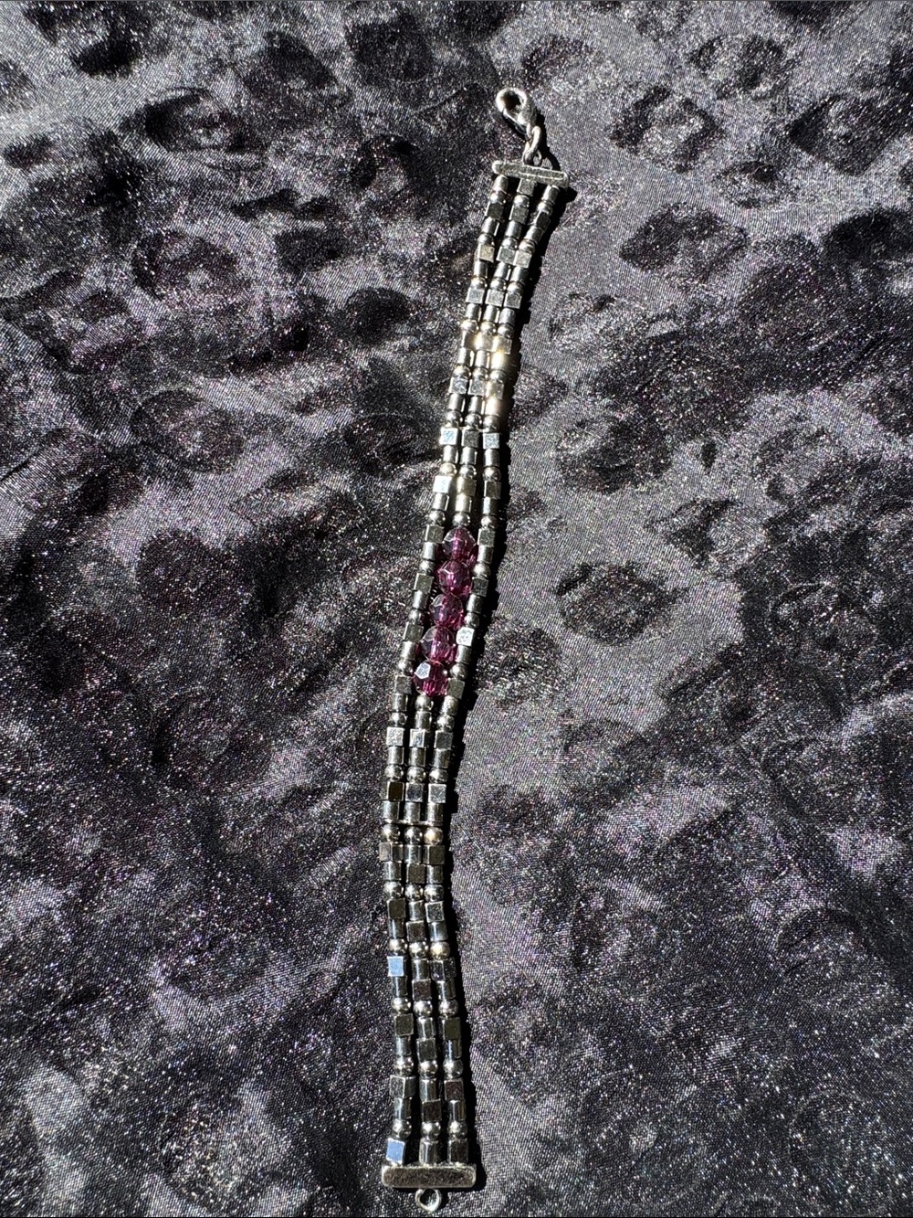 Multi-Row Beaded Bracelet with Purple Accent